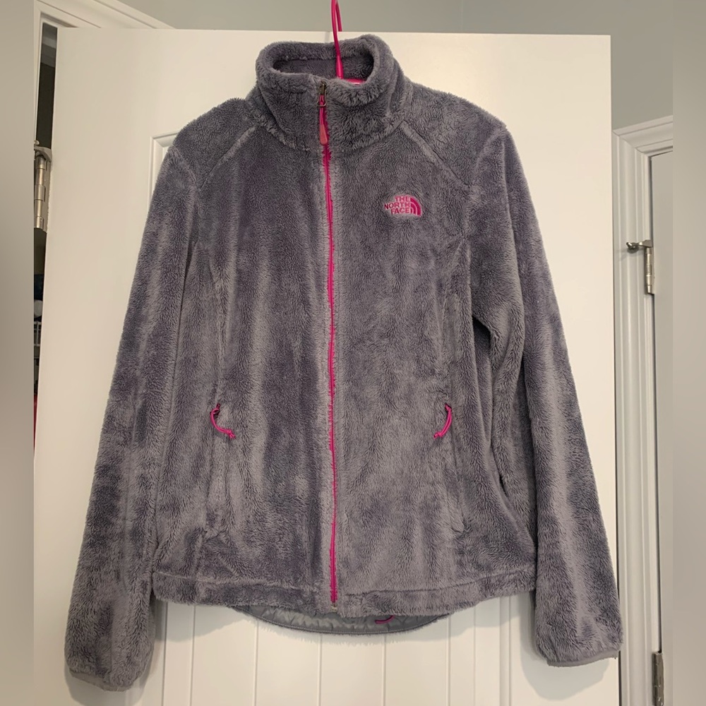 North Face Women’s Zip Jacket- Gray & Pink Size Small